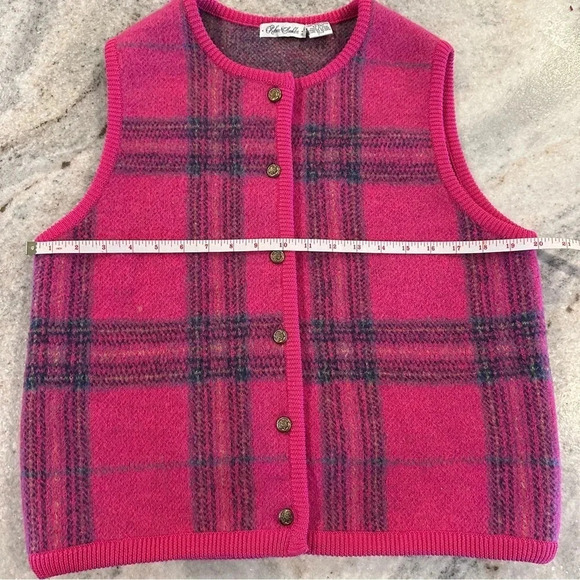 Robin Sinkler Vintage Pink Plaid Wool Button Vest Size Medium - Picture 5 of 8